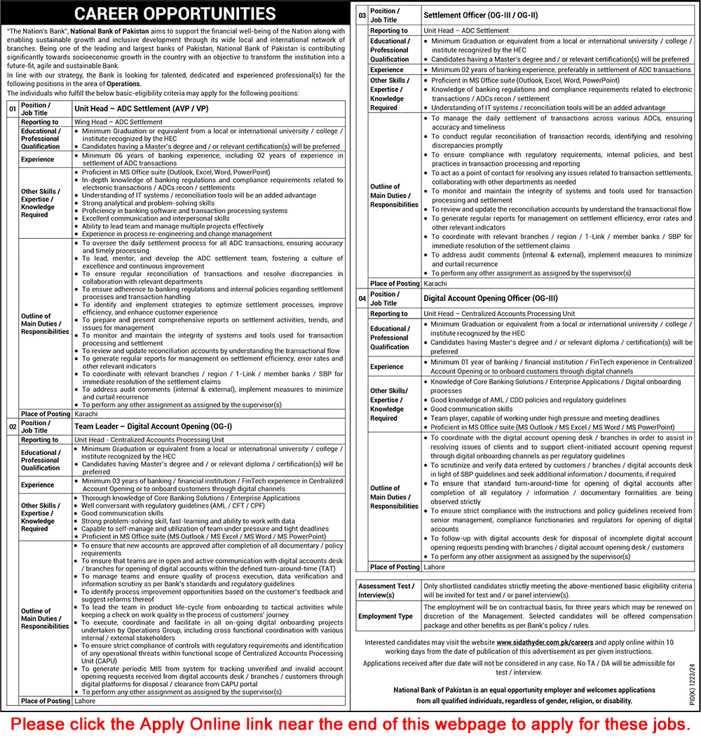 National Bank of Pakistan Jobs October 2024 Apply Online Accounting